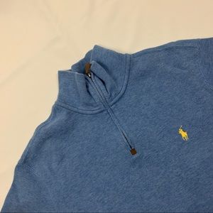Ralph Lauren Polo Golf 1/4 Zip Sweater Blue Men Size Medium EUC Yellow Pony